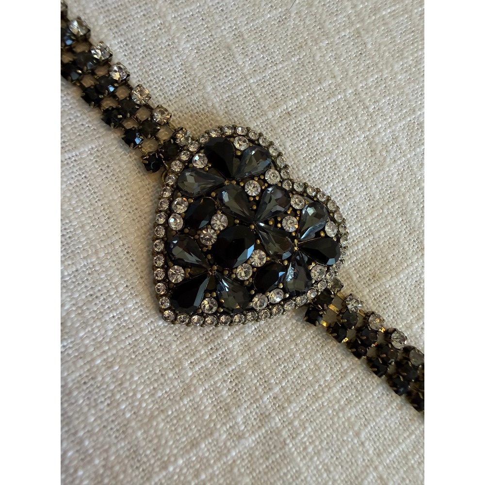 INC International Concepts Black Rhinestone Heart Choker Antique Brass Necklace